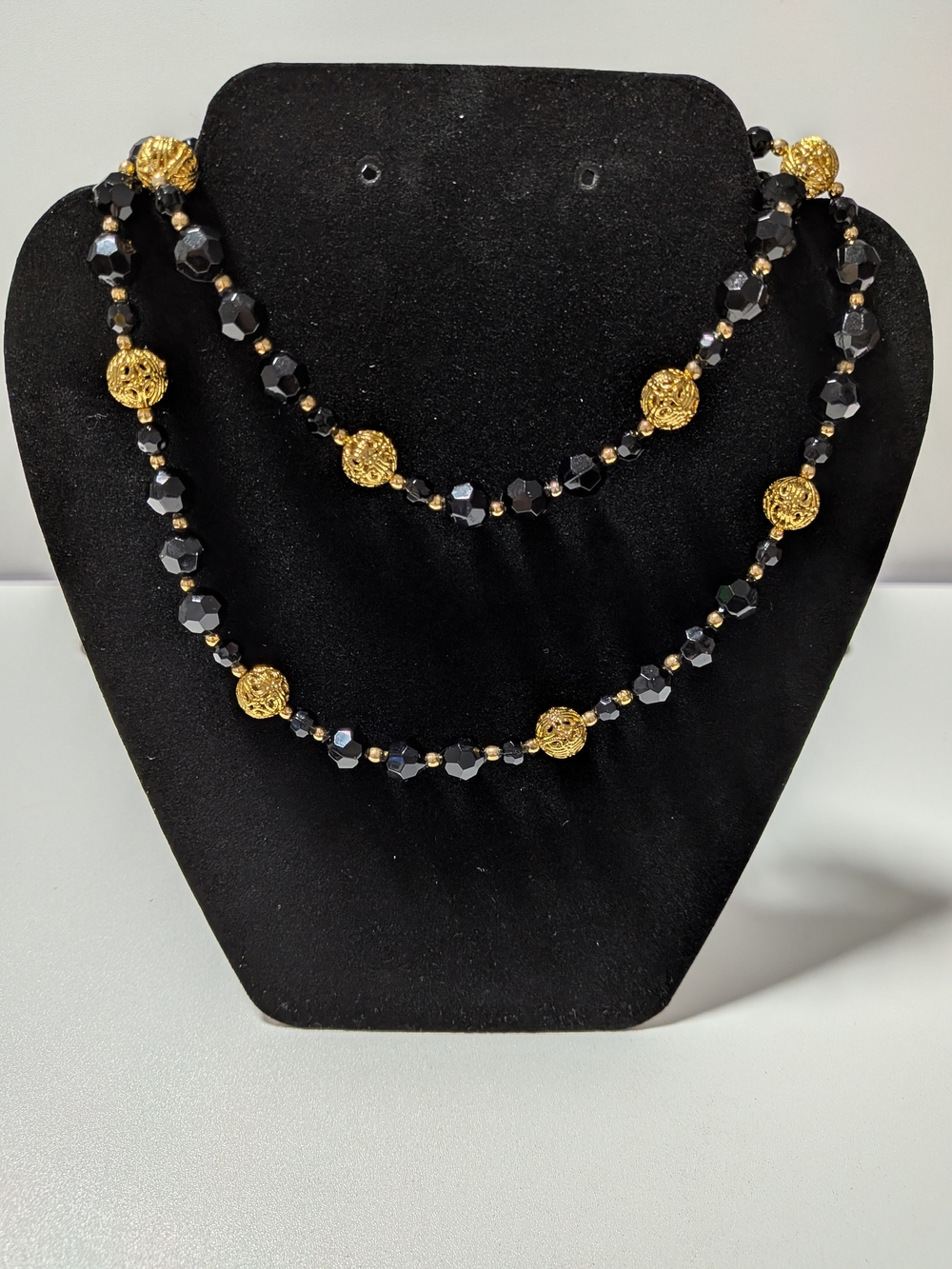 Vintage (1950s-1960s) Black and Gold Beaded Necklace made in Japan (stamped)